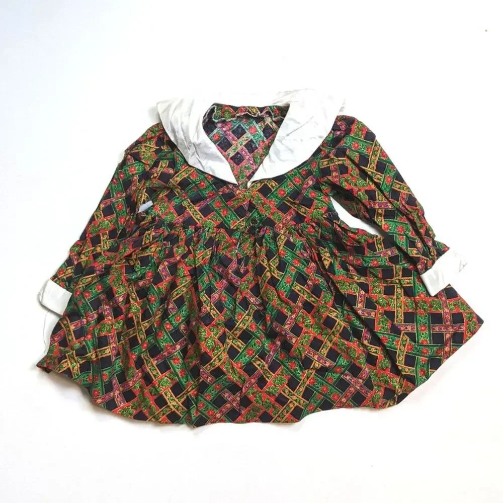 Vintage Handmade Dress Girls Size 2T Black Christmas Holiday Poinsettias